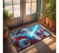 EJXN Home Alone Door Mat Santa Claus Masters The Blue Lightsaber: A Festive Star Wars Mash Doormat Doormat Rug Kitchen Stuff(50X80CM)