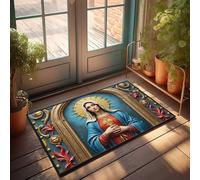 EJXN Home Decor For Men Golden Halo Surrounds The Virgin In Ornate Religious Iconography Doormat Outdoor Paw Mat Bathroom Gifts(65X90CM)