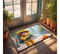 EJXN Home Entrance Decor Little Firefighter Saving A Fish In The City Doormat Cool Door Mat Fun Door Mat(65X90CM)