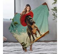 EJXN Large Blanket Surfing Pug In A Sombrero: A Beach Adventure Flannel Blanket Blankets Puppy Blanket(125x150cm)