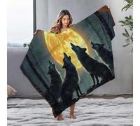 EJXN Large Blanket Wolves Howling At The Full Moon In The Forest Flannel Blanket Blankets Puppy Blanket(125x150cm)