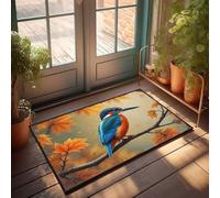 EJXN Large Outdoor Mats For Front Door Autumnal Kingfisher Perched Amidst Falling Leaves Doormat Funny Outdoor Mat Entry Floor Mats(50X80CM)