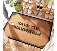 EJXN Laundry Room Floor Entry Mat - Save The Narwhals Large Outdoor Welcome | Spring Summer Door - Funny Door Mats For Front Door/Grippers Area & Buffalo Check For Entry Indoor(50X80CM)
