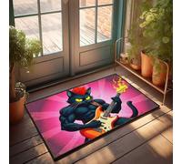 EJXN Man Cave Bar Black Cat Rock Star: Flaming Guitar Hero Doormat Bedroom Stuff Indoor Door Mats For Home(50X80CM)