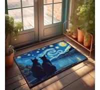 EJXN Man Cave Bar Two Cats Admiring The Starry Night Sky Over A Lake Doormat Bedroom Stuff Indoor Door Mats For Home(40X60CM)