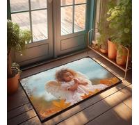 EJXN Mat For Shoes By Door Angel In Autumn: A Serene Moment With Fallen Leaves Doormat Outdoor Decor For Front Porch Fall Kitchen Mat(40X60CM)