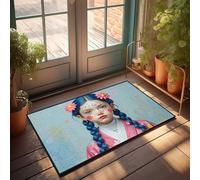 EJXN Mat For Shoes By Door Colorful Flowers Adorned Blue-Haired Girl In Traditional Kimono Doormat Outdoor Decor For Front Porch Fall Kitchen Mat(50X80CM)