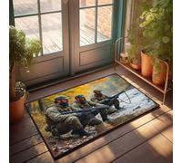 EJXN Mat For Shoes By Door Three Soldiers In Camouflage Squatting By A River With Rifles Doormat Outdoor Decor For Front Porch Fall Kitchen Mat(50X80CM)
