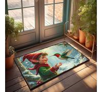 EJXN Mat In House Elf And Hummingbird In A Winter Wonderland Doormat Home Decor For Men Plain Doormat For Crafts(65X90CM)
