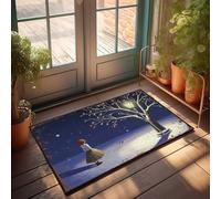EJXN Mat In House Girl Walking Under A Snowy Tree With Colorful Lights Doormat Home Decor For Men Plain Doormat For Crafts(65X90CM)