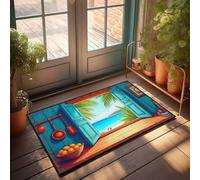 EJXN Mat Outdoor Open Door To Tropical Paradise With Palm Trees And Sea View Doormat Front Porch Rug Fall Mats Outdoor(50X80CM)