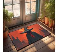 EJXN Men Cave Decor A Witch'S Shadow Over A Fiery Castle Doormat Autumn Door Mats Outdoor Patio Bar Accessories(40X60CM)