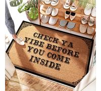 EJXN Mud Room Welcome Rug - Check Ya Vibe Before You Come Inside Oversized Door Outdoor | Snuffle Large - Natural Coir Jute Front Door Mat/Thick & Door Stencils Painting For Tent(50X80CM)