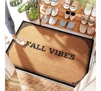 EJXN Octagon Coir Doormat - Fall Vibes | Front Door Welcome/Laundry Room Floor - Half Moon Door Mat Outdoor, Scalloped Jute & Monstera, Indoor Entryway(40X60CM)