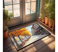 EJXN Outdoor Bar Decor Autumnal Charm: A Walk Down The Colorful Streets Of A Small Town Doormat Fun Stuff Outdoor Welcome Mats For Front Door(65X90CM)