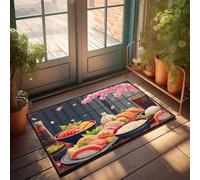 EJXN Outdoor Bar Decor Cherry Blossom Feast: A Vibrant Display Of Japanese Cuisine Doormat Fun Stuff Outdoor Welcome Mats For Front Door(40X60CM)
