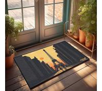 EJXN Outdoor Bar Decor Romantic Sunset Stroll Under The Eiffel Tower Silhouette Doormat Fun Stuff Outdoor Welcome Mats For Front Door(40X60CM)