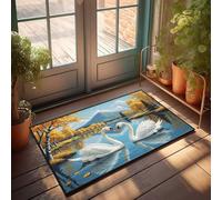 EJXN Outdoor Bar Decor Swans In Love: A Heart-Shaped Reflection On Autumn'S Lake Doormat Plain Outdoor Mat Desk Accessories For Men(50X80CM)