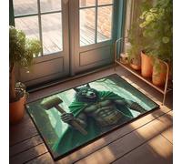 EJXN Outdoor Bar Decor Wolf Warrior In Green Cloak Holding Wooden Mallet Doormat Fun Stuff Outdoor Welcome Mats For Front Door(50X80CM)