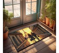 EJXN Outdoor Door Mats For Home Entrance Romantic Sunset Stroll In Paris: A Couple'S Journey Near The Eiff Doormat Kitchen Rugs And Mats Summer Floor Mat(40X60CM)