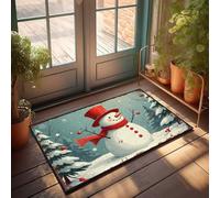 EJXN Outdoor Fall Door Mat Snowman In Red Hat And Scarf On Winter Night Doormat Man Cave Stuff Bar Decor For Home(40X60CM)