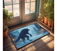 EJXN Outdoor Fall Rug A Nightmarish Wolf Stands Before Haunted Houses Doormat Large Front Door Mat Indoor Indoor Doormat(50X80CM)