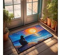 EJXN Outdoor Fall Rug Black Cat Gazing At The Moonlit Sea Doormat Large Front Door Mat Indoor Indoor Doormat(40X60CM)