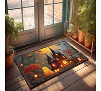 EJXN Outdoor Fall Rug Halloween Haunted Castle With Ghosts And Pumpkins Doormat Small Welcome Mat The Room Decorations(50X80CM)