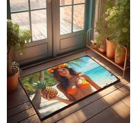 EJXN Outdoor Layering Rugs Front Door Beach Beauty With Tropical Pineapple Crown Doormat Home Door Mat Lake House Decor(65X90CM)