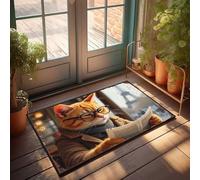 EJXN Outdoor Layering Rugs Front Door Curious Cat In Paris: A Literary Adventure Doormat Home Door Mat Lake House Decor(50X80CM)