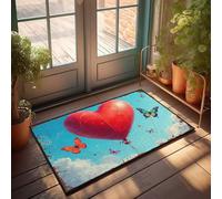 EJXN Outdoor Layering Rugs Front Door Heart-Shaped Balloon Soaring With Colorful Butterflies Doormat Home Door Mat Lake House Decor(40X60CM)