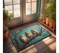 EJXN Outdoor Mats For Front Door Autumn Owls Perched On Branches With Falling Leaves Doormat Fall Floor Mat Outdoor Front Porch Fall Decor(65X90CM)