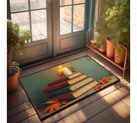 EJXN Outdoor Mats For Front Door Autumnal Candlelight: A Stack Of Books With Falling Leaves Doormat Fall Floor Mat Outdoor Front Porch Fall Decor(40X60CM)