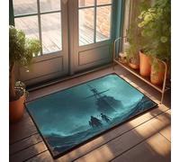 EJXN Outdoor Mats For Front Door Silhouettes Against The Stormy Sea: A Mysterious Ship In The Dist Doormat Fall Floor Mat Outdoor Front Porch Fall Decor(50X80CM)