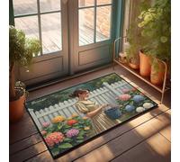 EJXN Outdoor Mats For Home Entrance Girl With Basket In Colorful Flower Garden Doormat Home Goods Room Door Decor(40X60CM)