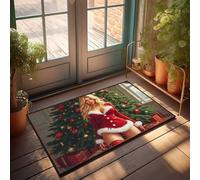 EJXN Outside Door Mats For Front Door Christmas Spirit: A Festive Santa-Inspired Beauty In Front Of A D Doormat Bathroom Rug Sets Man Cave Decor(50X80CM)