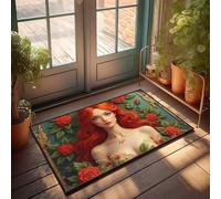 EJXN Outside Door Mats For Front Door Red Rose Fantasy: A Whimsical Portrait With Floral Delights Doormat Bathroom Rug Sets Man Cave Decor(50X80CM)