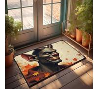 EJXN Plain Welcome Mat Devilish Grin Amidst Autumn Leaves Doormat Fall Outdoor Rug Front Entrance Decor(65X90CM)