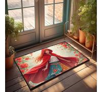 EJXN Plain Welcome Mat Little Red Riding Hood In A Floral Fantasy Doormat Fall Outdoor Rug Front Entrance Decor(40X60CM)