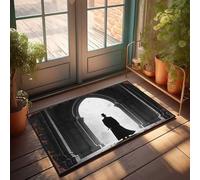 EJXN Plain Welcome Mat Silhouette Of A Gentleman In Top Hat Standing Before An Arched En Doormat Fall Outdoor Rug Front Entrance Decor(40X60CM)