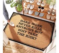 EJXN Plastic Door Natural Coir Small Circle Hard Work Never Kills Anybody But Why Take The Risk? - Window Sill | Large Welcome Mat Front Door/Scalloped Jute - Baseball & Spring(40X60CM)