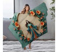 EJXN Plush Blanket Floral Harmony: A Serene Figure In Embroidered Robe Flannel Blanket Fleece Blankets Throw Blanket For Bed(127x100cm)