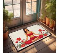 EJXN Shoe Mat Yoga Harmony: Lotus Pose With Red Flowers Doormat Fun Door Mat Spring Door Mats For Outside Entry(40X60CM)