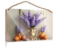 EJXN Signs For Kitchen Golden Vase With Lavender Flowers On Rustic Table Wooded Sign Pool Decor Cool Posters For Guys(20X30CM)