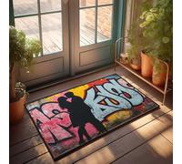 EJXN Sports Bar Decor Love In The Urban Jungle: A Silhouette Romance Against Graffiti B Doormat Pool Stuff Coffee Bar Decor(50X80CM)