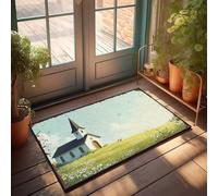 EJXN Sports Bar Decor Peaceful Rural Scene With White Church Amidst Wildflowers Doormat Pool Stuff Coffee Bar Decor(50X80CM)