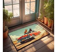EJXN Sports Bar Decor Vintage Car Adventure With Canine Companions In The Desert Doormat Pool Stuff Coffee Bar Decor(40X60CM)