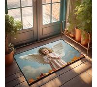 EJXN Spring Door Mats For Outside Entry Angel In Autumn: A Serene Prayer Amidst Falling Leaves Doormat Home Mats For Front Door Outdoor Rug Waterproof(65X90CM)