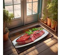 EJXN Spring Door Mats For Outside Entry Perfectly Seared Steak With Fresh Herbs On A White Plate Doormat Home Mats For Front Door Outdoor Rug Waterproof(50X80CM)