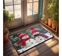 EJXN Spring Door Mats For Outside Entry Snowy Friends: A Festive Winter Scene With Two Adorable Snowmen Doormat Home Mats For Front Door Outdoor Rug Waterproof(50X80CM)